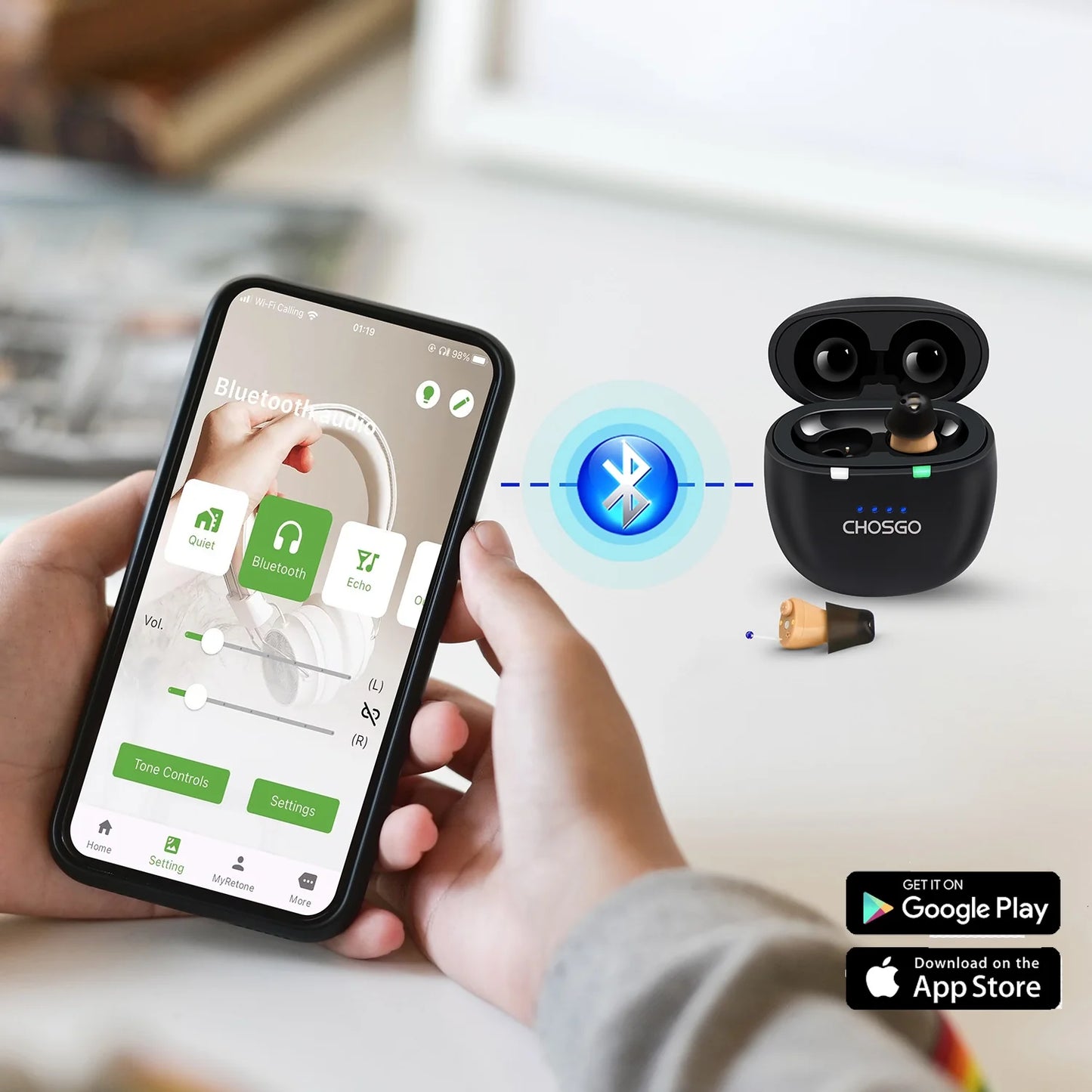 Black Bluetooth Hearing Aids Smart - AUDILIFE