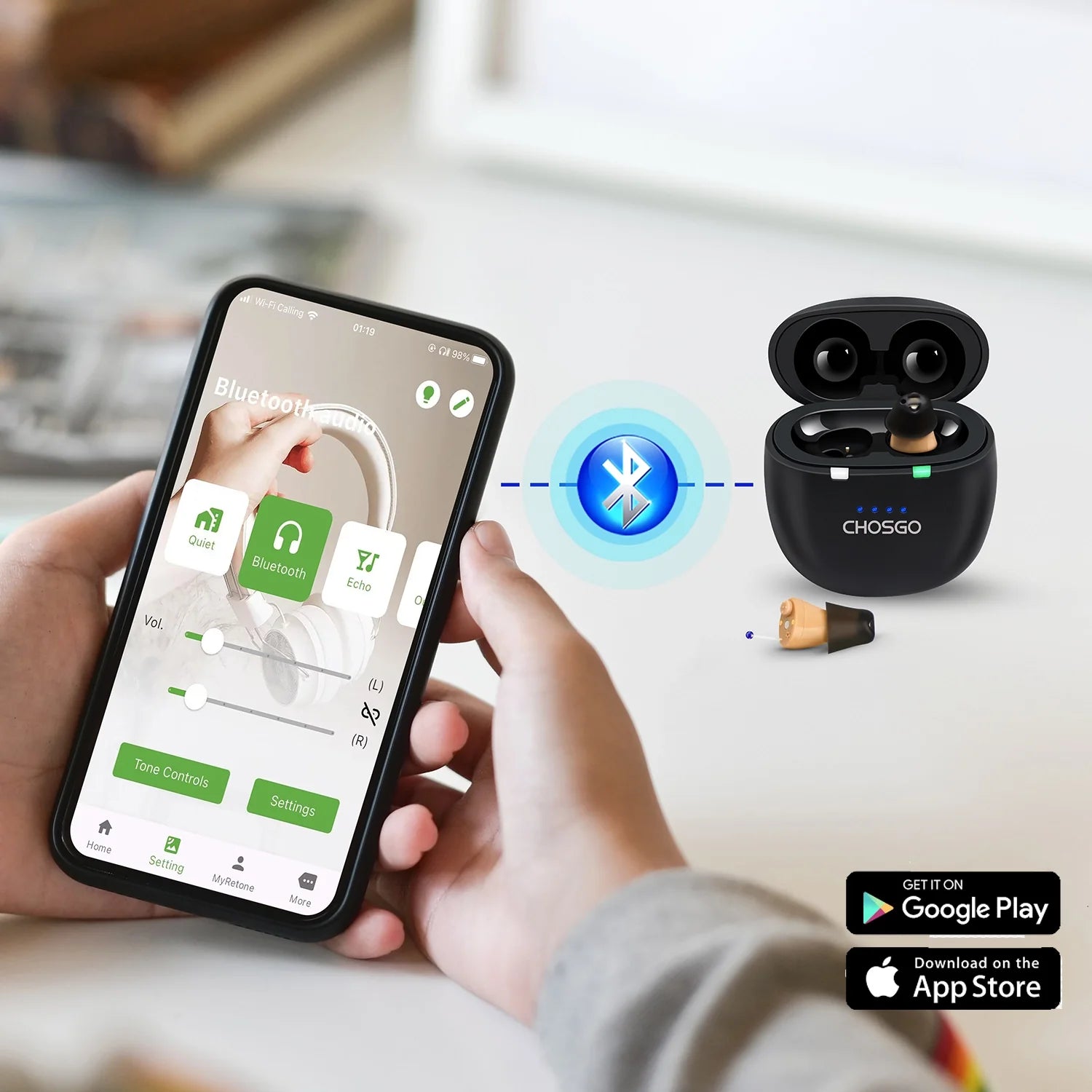 Black Bluetooth Hearing Aids Smart - AUDILIFE