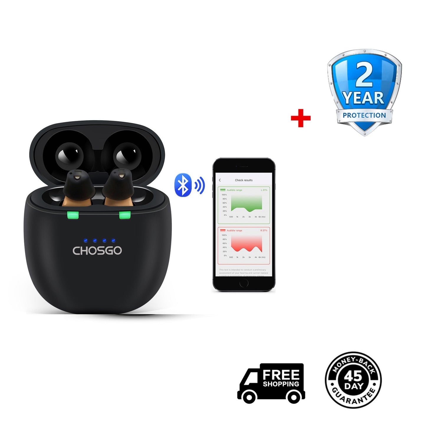 Black Bluetooth Hearing Aids Smart - AUDILIFE