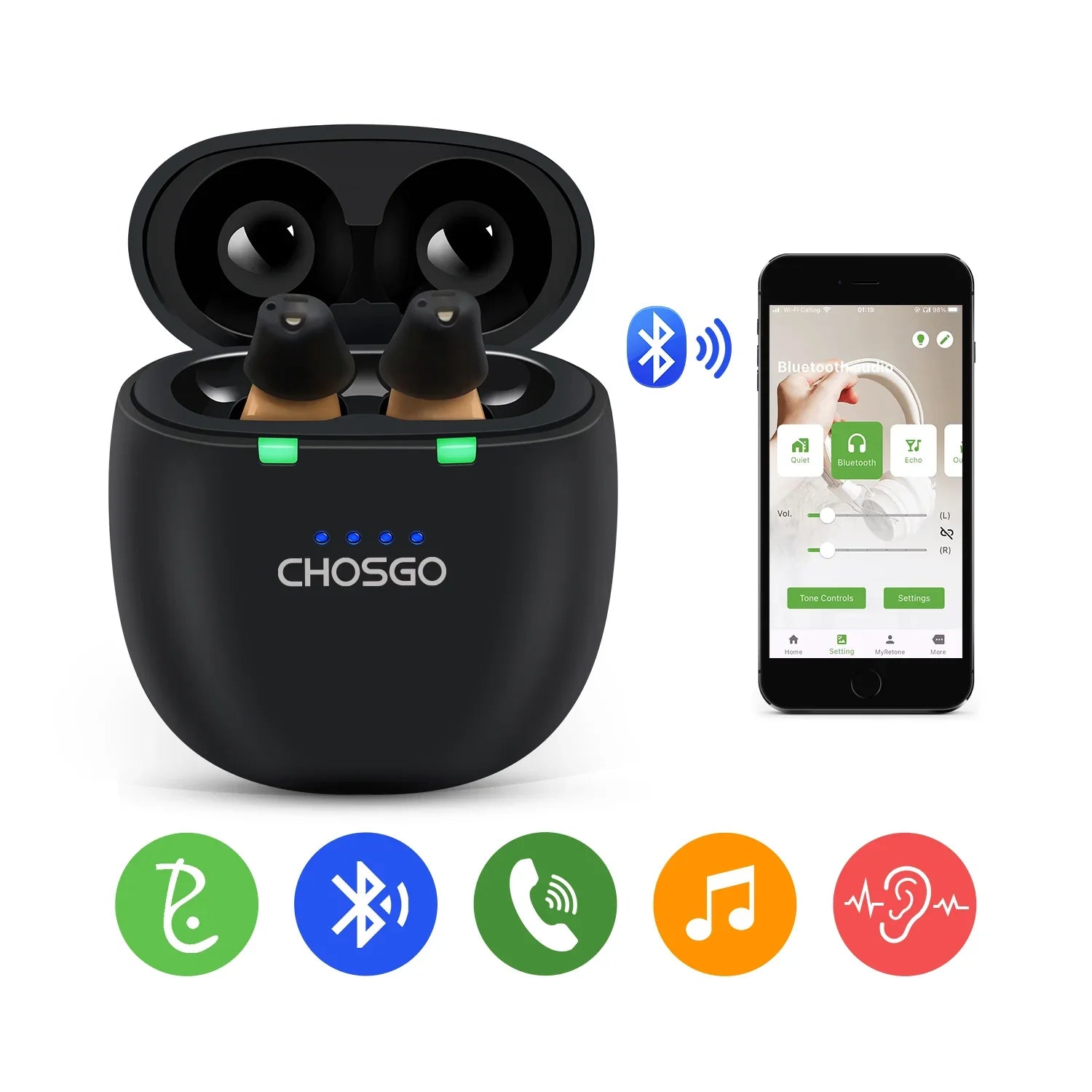 Black Bluetooth Hearing Aids Smart - AUDILIFE