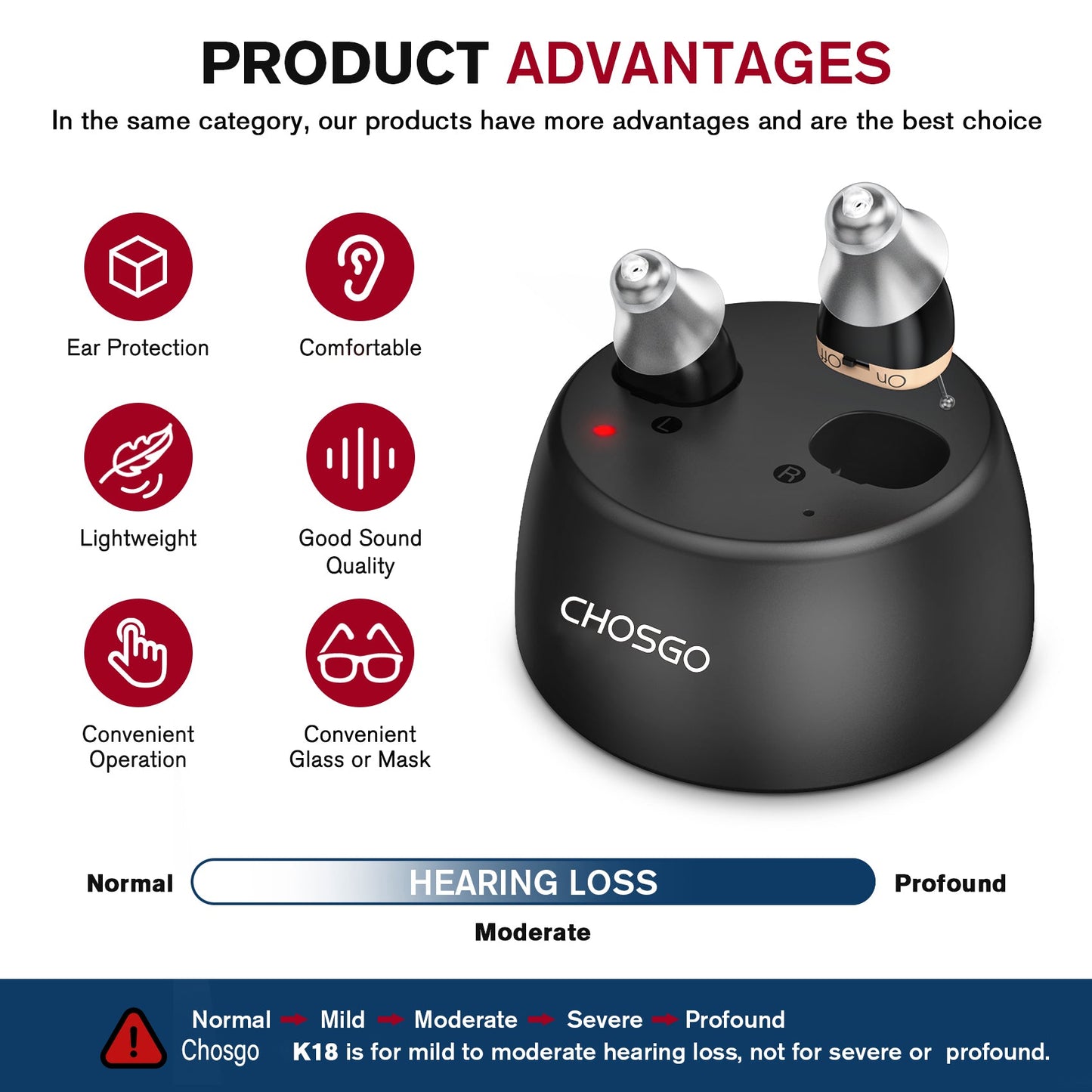K18R Rechargeable OTC CIC Hearing Aids Black - AUDILIFE