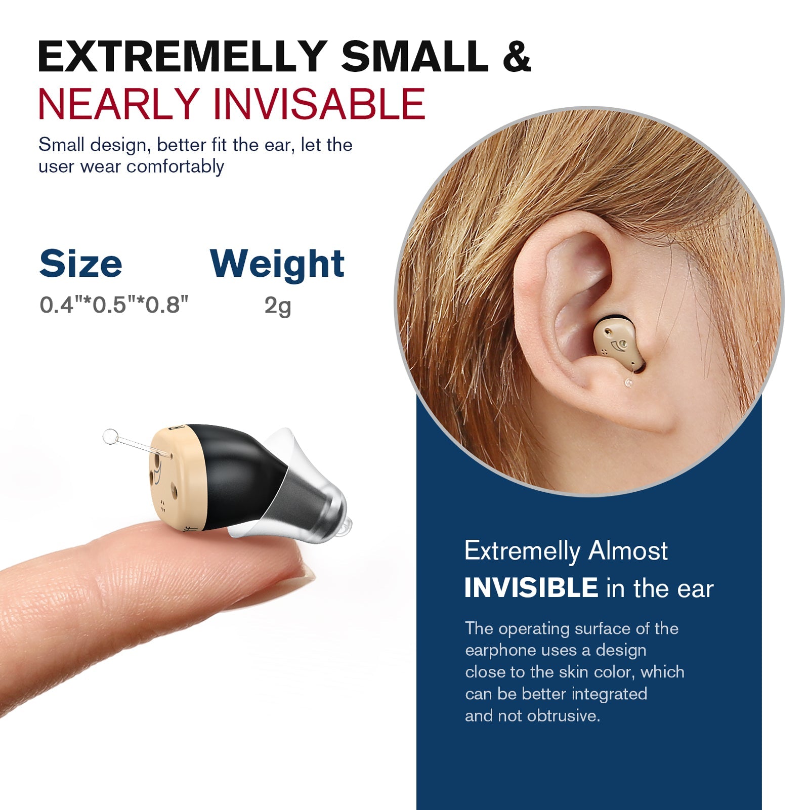 K18R Rechargeable OTC CIC Hearing Aids Black - AUDILIFE